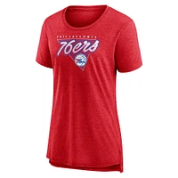 Women's Fanatics Heathered Red Philadelphia 76ers True Classics Tri-Blend T-Shirt