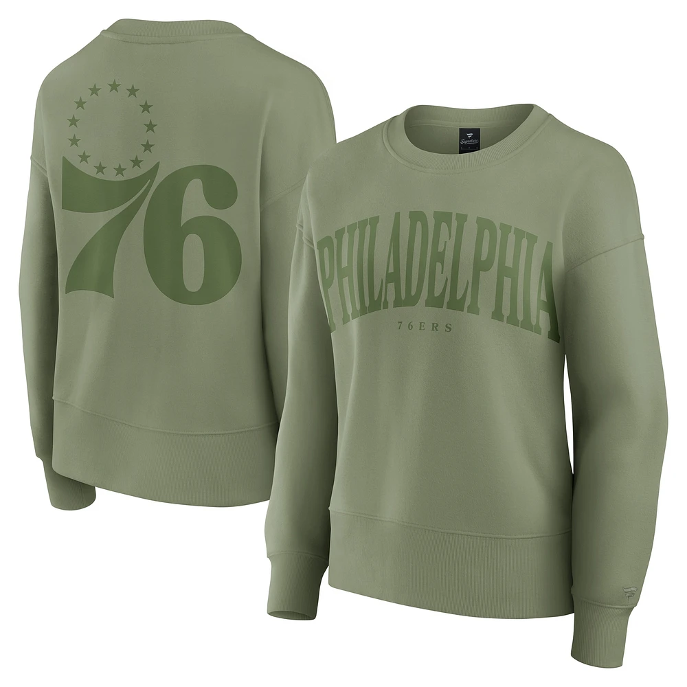 Women's Fanatics Olive Philadelphia 76ers Elements Flow Pullover Sweatshirt