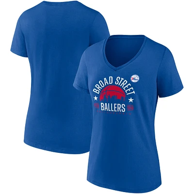 Fanatics pour femmes Royal Philadelphia 76ers Hometown Collection Broad Street Ballers T-shirt à col en V