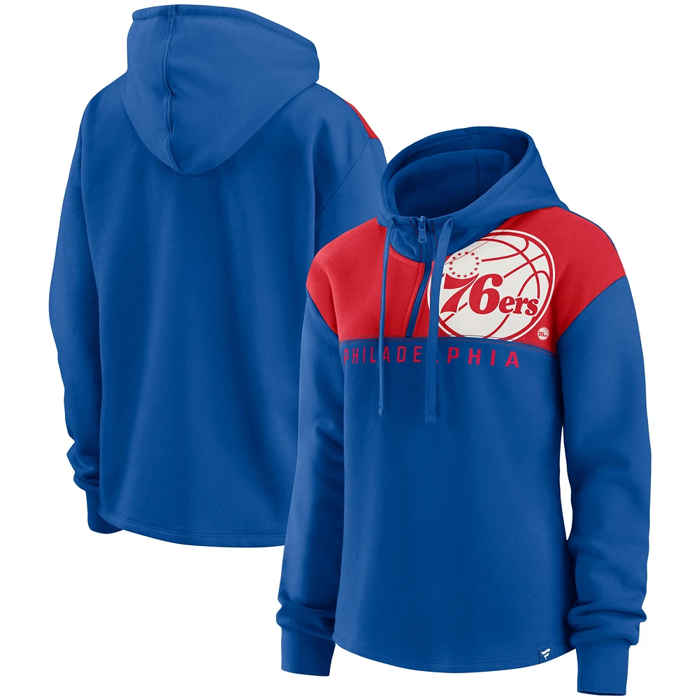 Sweat à capuche en polaire quart de zip Overslide Royal Philadelphia 76ers Fanatics pour femmes