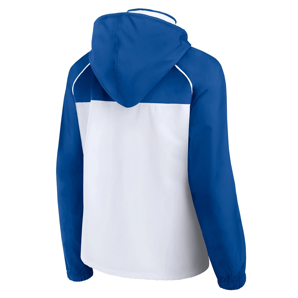 Veste à capuche entièrement zippée Fanatics Philadelphia 76ers Anorak Raglan pour femme Blanc/Bleu royal