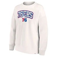 Women's Fanatics White Philadelphia 76ers Tonal Leopard Pullover Sweatshirt