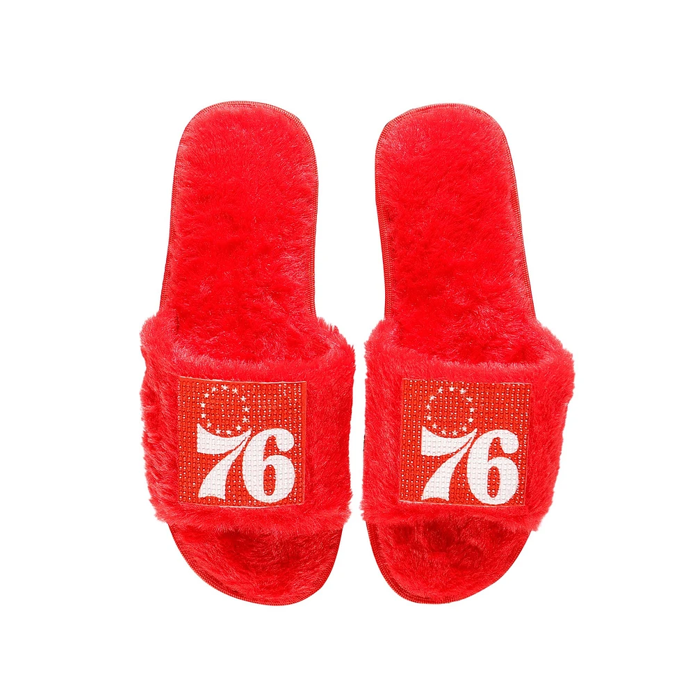 Chaussons flous FOCO Philadelphia 76ers rouges pour femmes avec strass