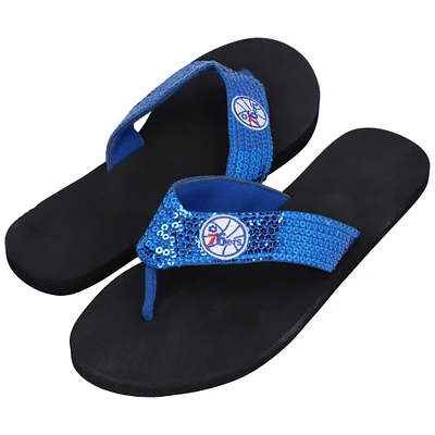 Women's For Bare Feet  Black/Royal Philadelphia 76ers Team Color Sequin Flip Flops