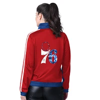 Women's G-III 4Her by Carl Banks Royal/Red Philadelphia 76ers Rebel Sequin Bling Full-Zip Track Jacket