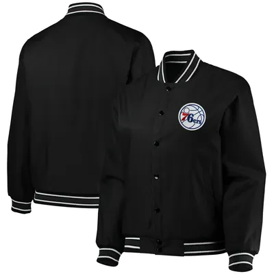 Philadelphia 76ers JH Design Women's Plus Poly Twill Full-Snap Jacket - Black