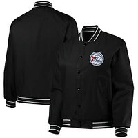 Women's JH Design Black Philadelphia 76ers Plus Poly Twill Full-Snap Jacket