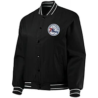 Women's JH Design Black Philadelphia 76ers Plus Poly Twill Full-Snap Jacket