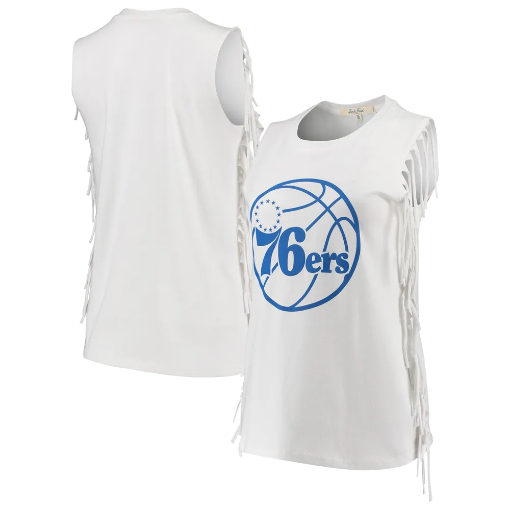 Women's Junk Food White/Royal Seattle Seahawks Throwback Pop Binding Scoop  Neck Tank Top