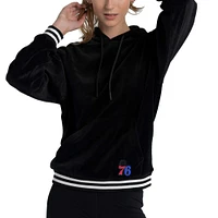 Women's Lusso Black Philadelphia 76ers Nellie Oversized Velour Pullover Hoodie