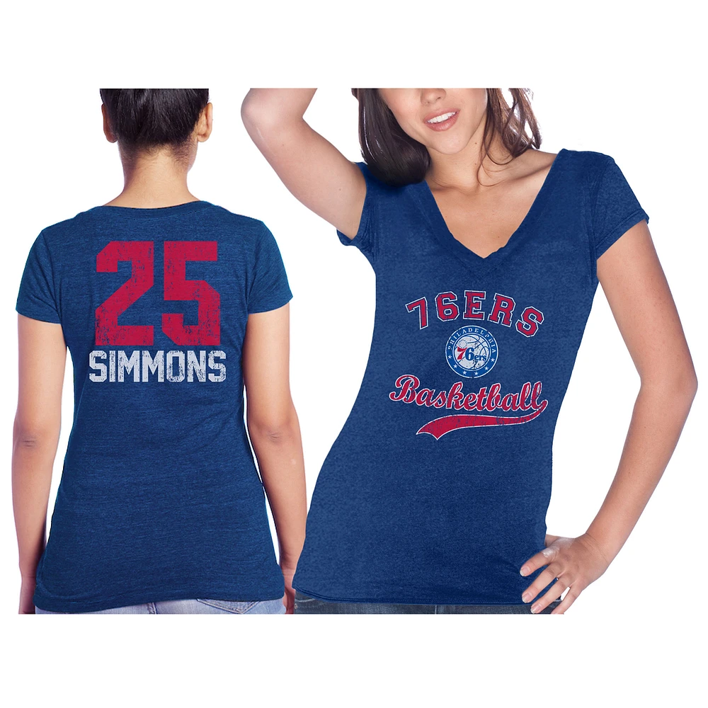 Majestic Threads Ben Simmons Royal Philadelphia 76ers Nom et numéro pour femme - T-shirt tri-mélange à col en V