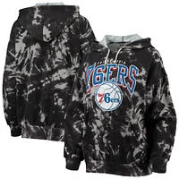 Women's Majestic Threads Black Philadelphia 76ers Burble Tie-Dye Tri-Blend Pullover Hoodie