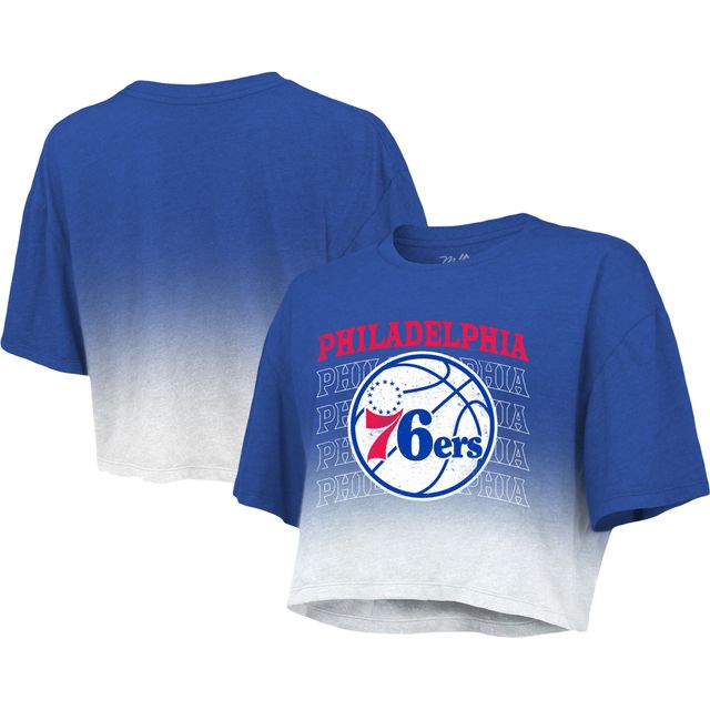 T-shirt court Majestic Threads pour femme Royal/White Philadelphia 76ers Repeat Dip-Dye