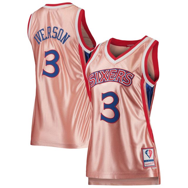 Maillot Swingman Mitchell & Ness Allen Iverson rose Philadelphia 76ers 75e anniversaire or 1996 pour femme