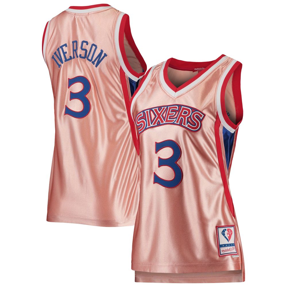 Women's Mitchell & Ness Allen Iverson Pink Philadelphia 76ers 75th Anniversary Rose Gold 1996 Swingman Jersey