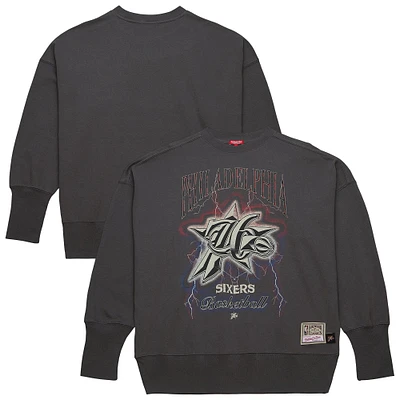 Sweat-shirt léger noir pour femme Mitchell & Ness Philadelphia 76ers Hardwood Classics