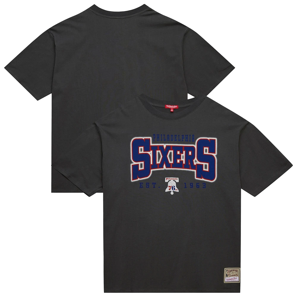 T-shirt boyfriend surdimensionné pour femme Mitchell & Ness, Philadelphia 76ers Hardwood Classics, anthracite