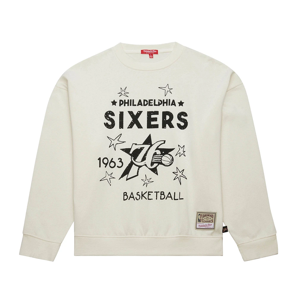 Sweat-shirt à capuche Hardwood Classics pour femme, couleur crème, des Philadelphia 76ers, Mitchell & Ness