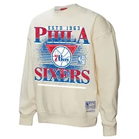 Women's Mitchell & Ness Cream Philadelphia 76ers Oversprayed Pullover Sweatshirt