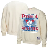 Sweat-shirt à capuche Mitchell & Ness pour femme avec logo surpulvérisé Philadelphia 76ers crème