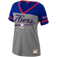 Women's Mitchell & Ness Julius Erving Heathered Charcoal Philadelphia 76ers Team Captain V-Neck T-Shirt