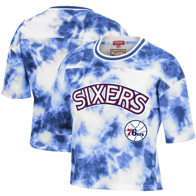 Women's New York Knicks Mitchell & Ness Blue/White Hardwood Classics  Tie-Dye Cropped T-Shirt