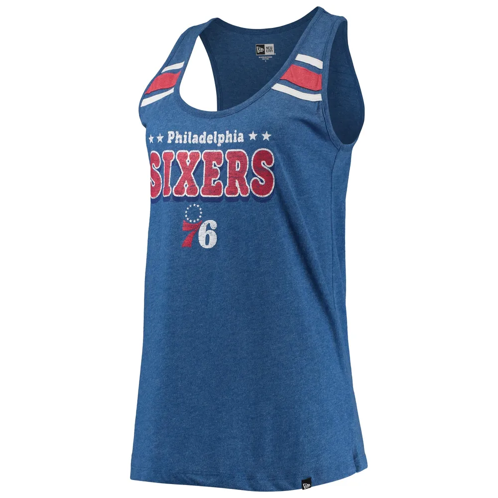 Women's New Era Heathered Royal Philadelphia 76ers Scoop-Neck Racerback Tank Top