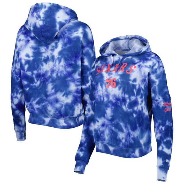 Sweat à capuche et imprimé tie-dye Royal Philadelphia 76ers New Era pour femme en coton brossé