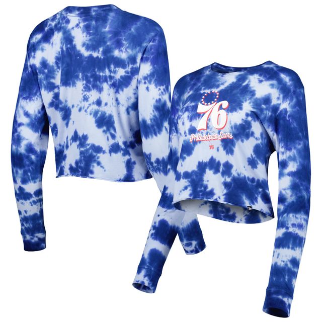 T-shirt court tie-dye à manches longues Royal Philadelphia 76ers New Era pour femme