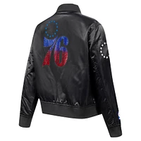 Women's Pro Standard Black Philadelphia 76ers Jeweled Satin Full-Snap Jacket