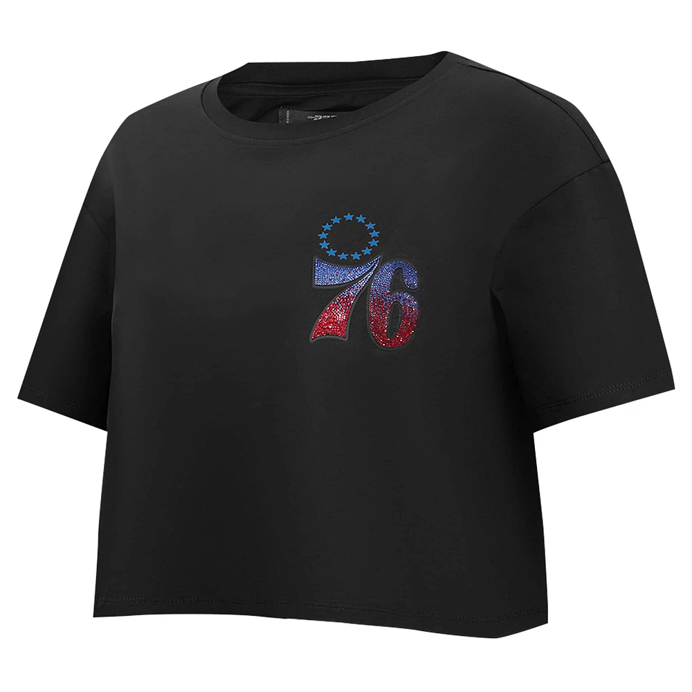 Women's Pro Standard Black Philadelphia 76ers Jewels Boxy Cropped T-Shirt