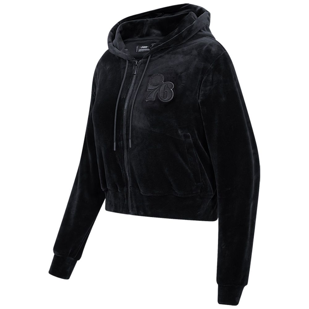 Women's Pro Standard Philadelphia 76ers Triple Black Velour Full-Zip Hoodie