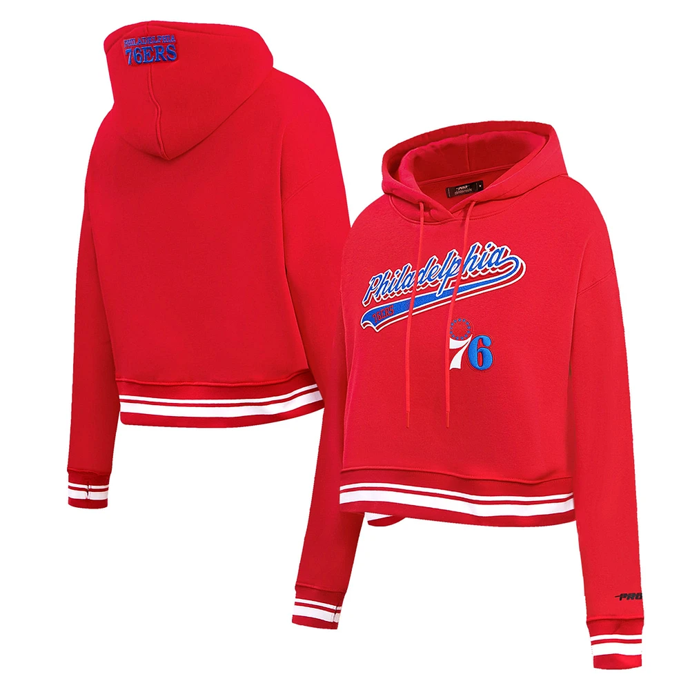 Women's Pro Standard Red Philadelphia 76ers Script Tail Cropped Pullover Hoodie