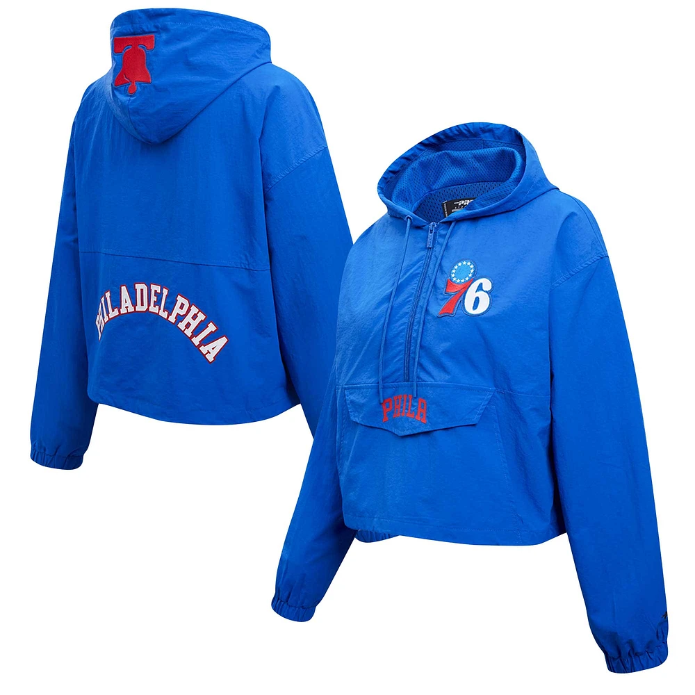 Women's Pro Standard Royal Philadelphia 76ers Classic Wind Woven Cropped Half-Zip Jacket