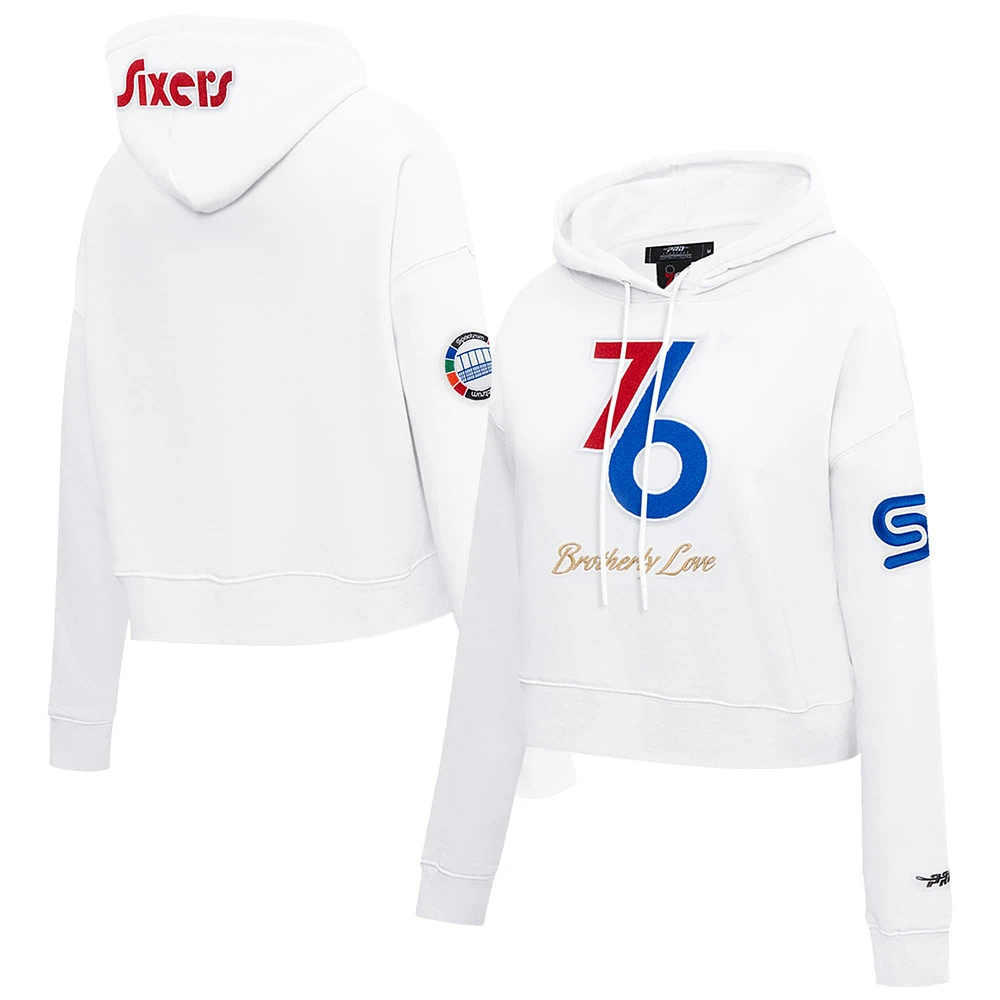 Women's Pro Standard White Philadelphia 76ers 2024/25 City Edition Chenille Applique Cropped Pullover Hoodie