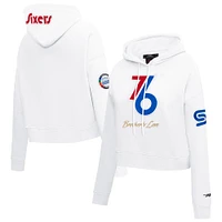 Women's Pro Standard White Philadelphia 76ers 2024/25 City Edition Chenille Applique Cropped Pullover Hoodie