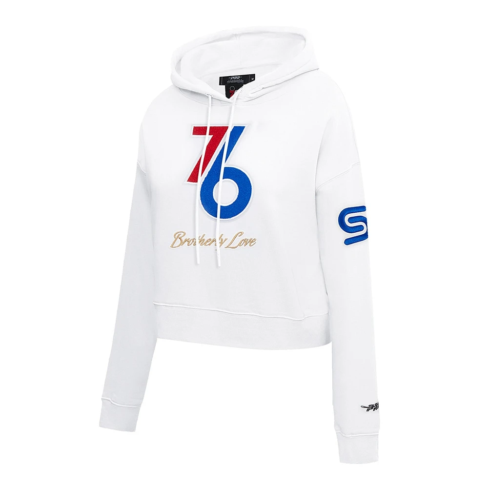 Women's Pro Standard White Philadelphia 76ers 2024/25 City Edition Chenille Applique Cropped Pullover Hoodie
