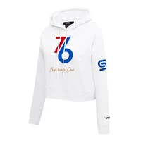 Women's Pro Standard White Philadelphia 76ers 2024/25 City Edition Chenille Applique Cropped Pullover Hoodie