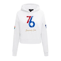 Women's Pro Standard White Philadelphia 76ers 2024/25 City Edition Chenille Applique Cropped Pullover Hoodie