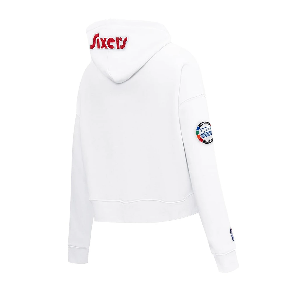 Women's Pro Standard White Philadelphia 76ers 2024/25 City Edition Chenille Applique Cropped Pullover Hoodie