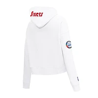 Women's Pro Standard White Philadelphia 76ers 2024/25 City Edition Chenille Applique Cropped Pullover Hoodie