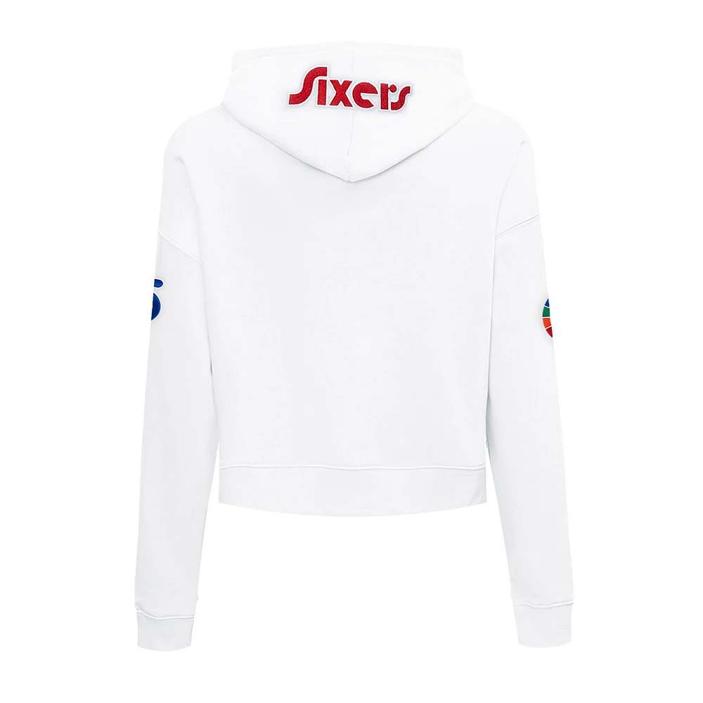 Women's Pro Standard White Philadelphia 76ers 2024/25 City Edition Chenille Applique Cropped Pullover Hoodie