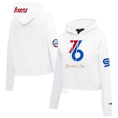 Women's Pro Standard White Philadelphia 76ers 2024/25 City Edition Chenille Applique Cropped Pullover Hoodie
