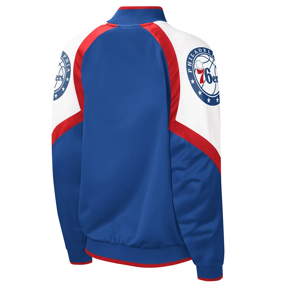 Veste Starter Royal/Rouge Philadelphia 76ers Fan Girl Satin Raglan Full-Zip Jacket