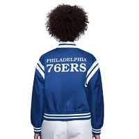 Women's Starter Royal/White Philadelphia 76ers Full Count Satin Full-Snap Varsity Jacket