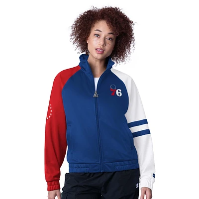 Veste de survêtement zippée intégrale pour femme Starter Royal Philadelphia 76ers Line Up Dolman Raglan