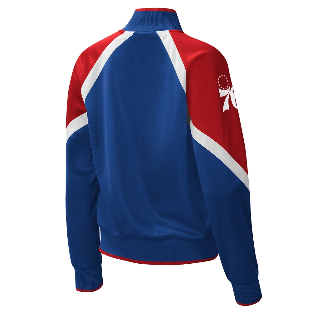 Veste de survêtement à glissière intégrale Starter Royal Philadelphia 76ers Slam Dunk Raglan pour femme