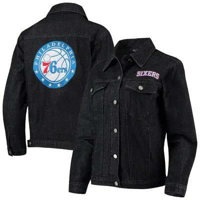 Philadelphia 76ers The Wild Collective Women's Patch Denim Button-Up Jacket - Black