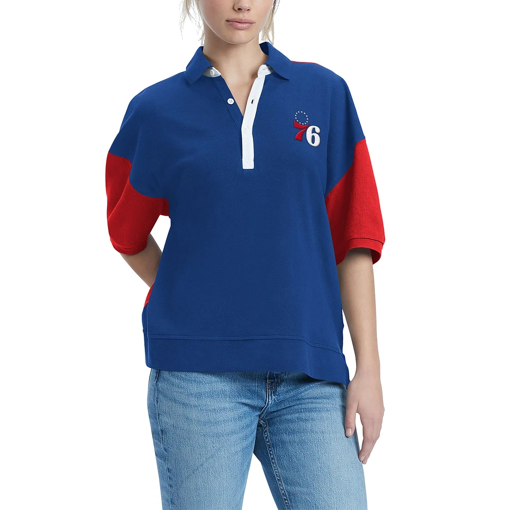 Polo piqué à manches bouffantes Tommy Jeans Royal Philadelphia 76ers Taya pour femme