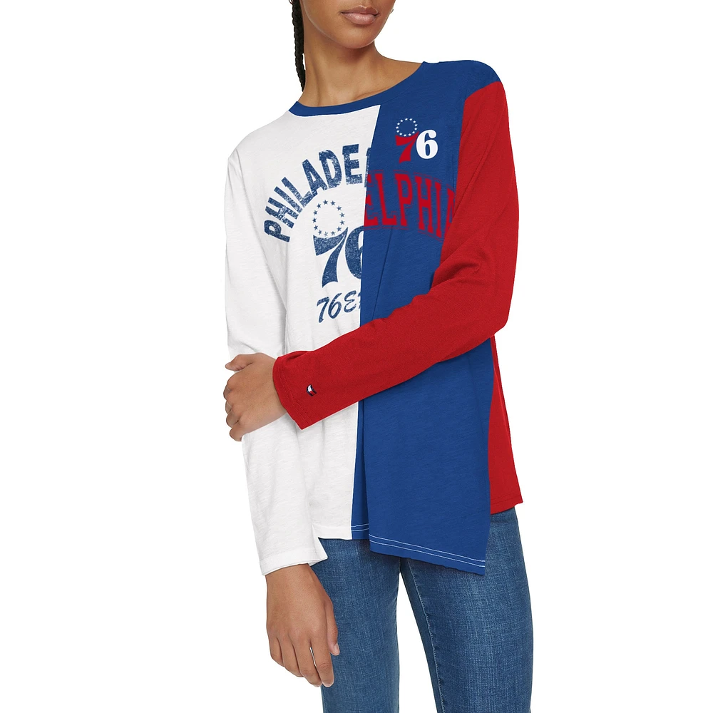 Women's Tommy Jeans White/Royal Philadelphia 76ers Amelia Color Blocked Long Sleeve T-Shirt